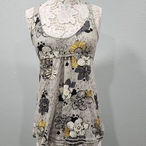 Y2K Decree Floral Rain Polka Dot Rain Print Babydoll Racerback Tank Gray Size S